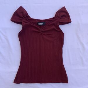 Reformation Burgundy Ribbed Blouse